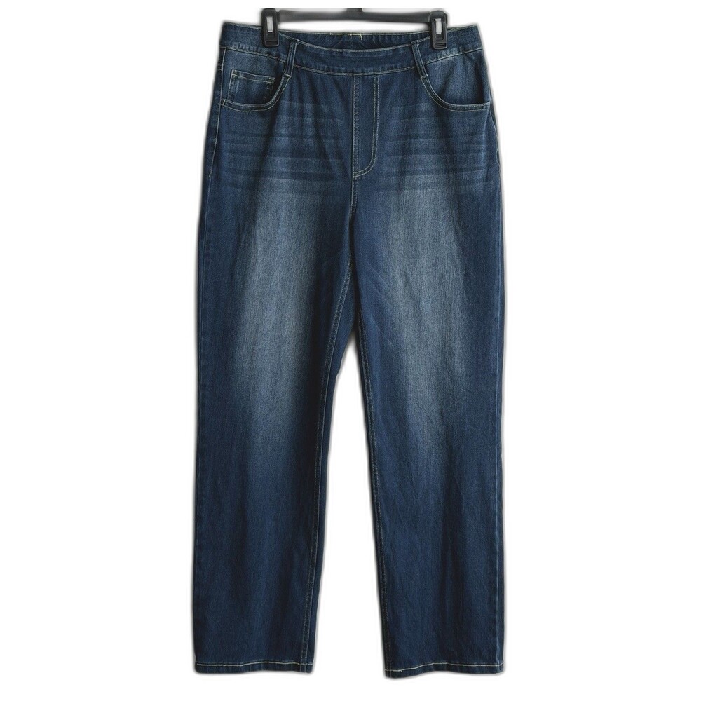 Halara Women XL Straight Leg Jeans Blue Denim Pull On Stretch High Rise